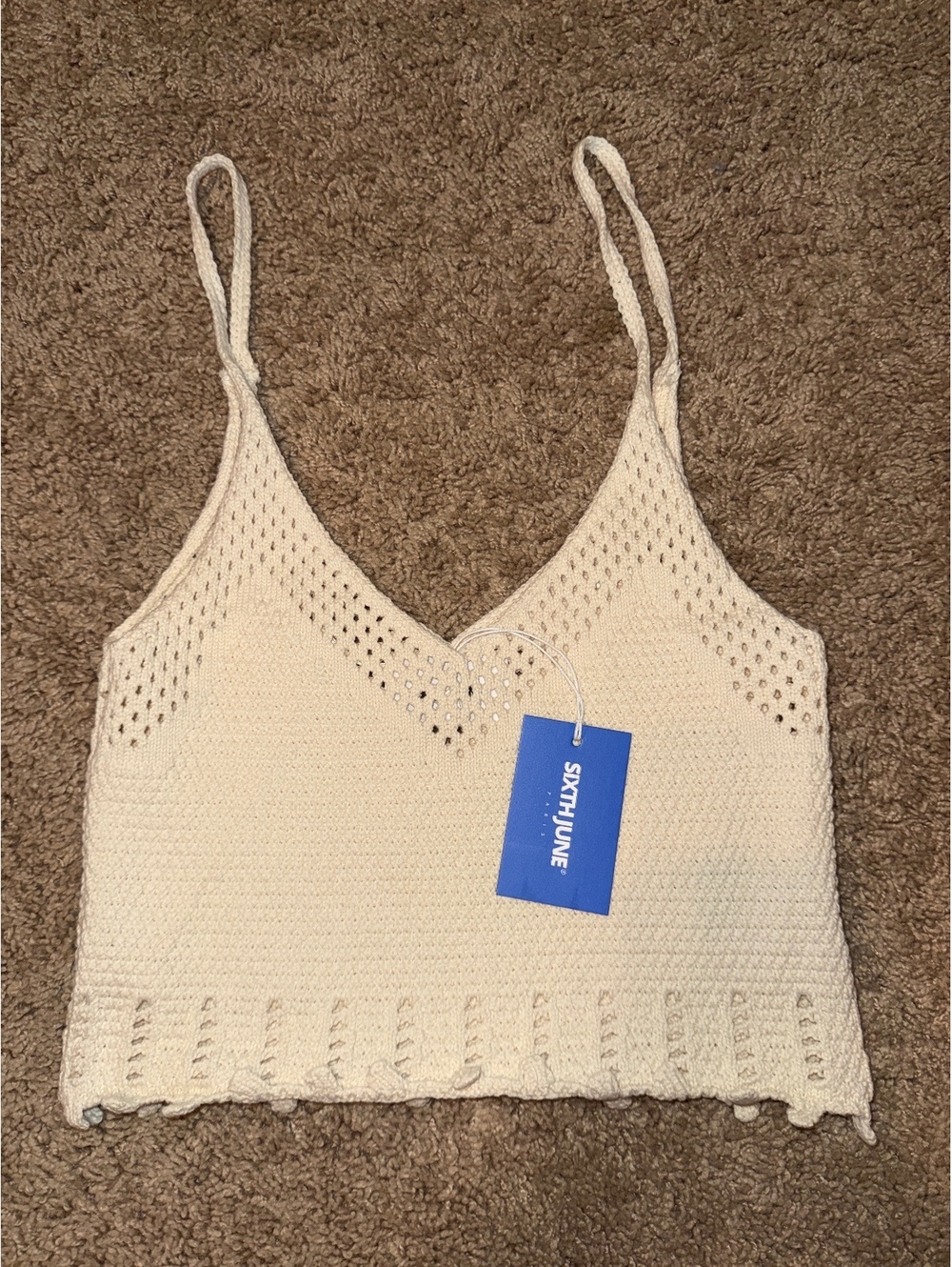 Sixth June Paris Cream Knit Cropped Tank Top Size Small